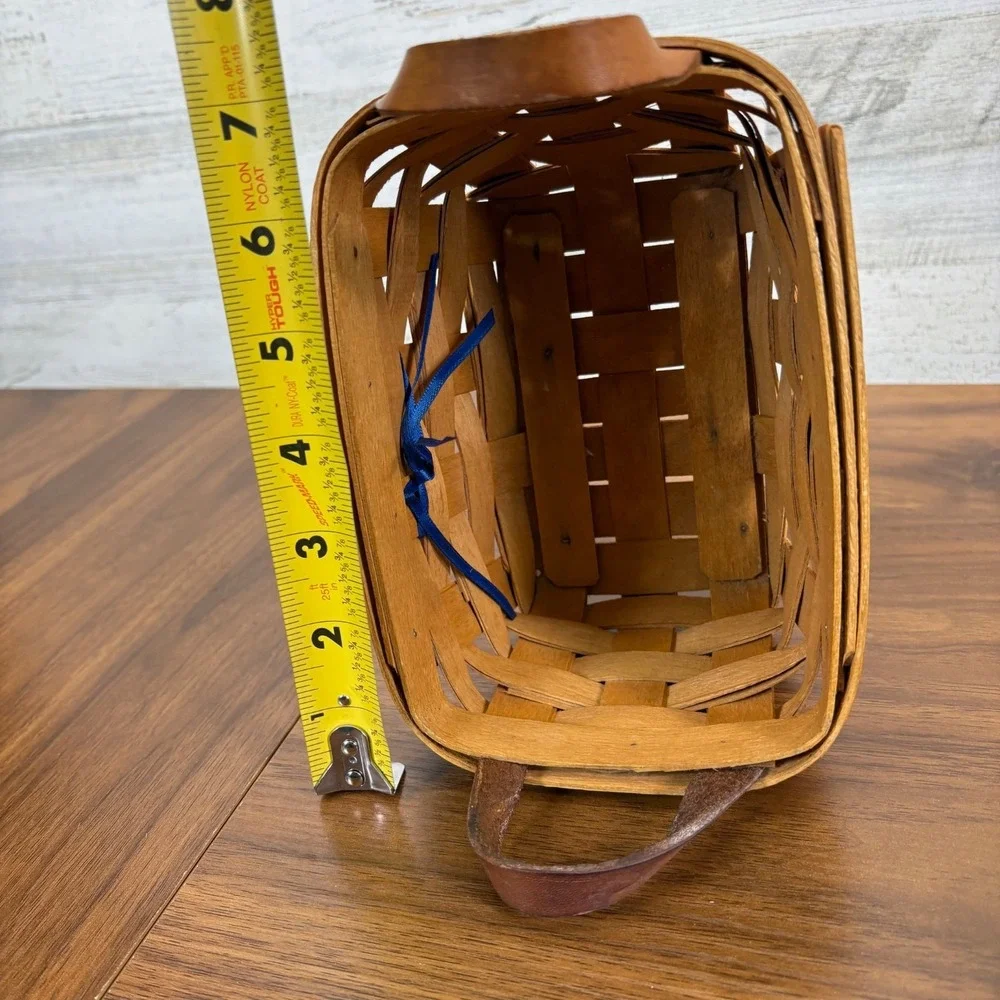 Longaberger Basket Leather Handles Ceramic Welcome Handwoven Basket 7